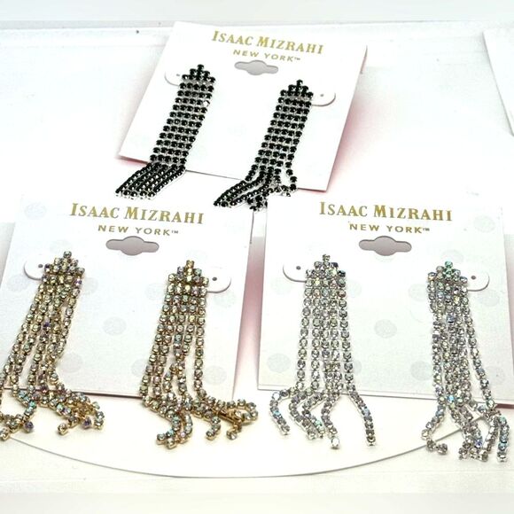 ISAAC MIZRAHI Gold Tone Crystal Dangling Post  Earrings - Picture 8 of 10